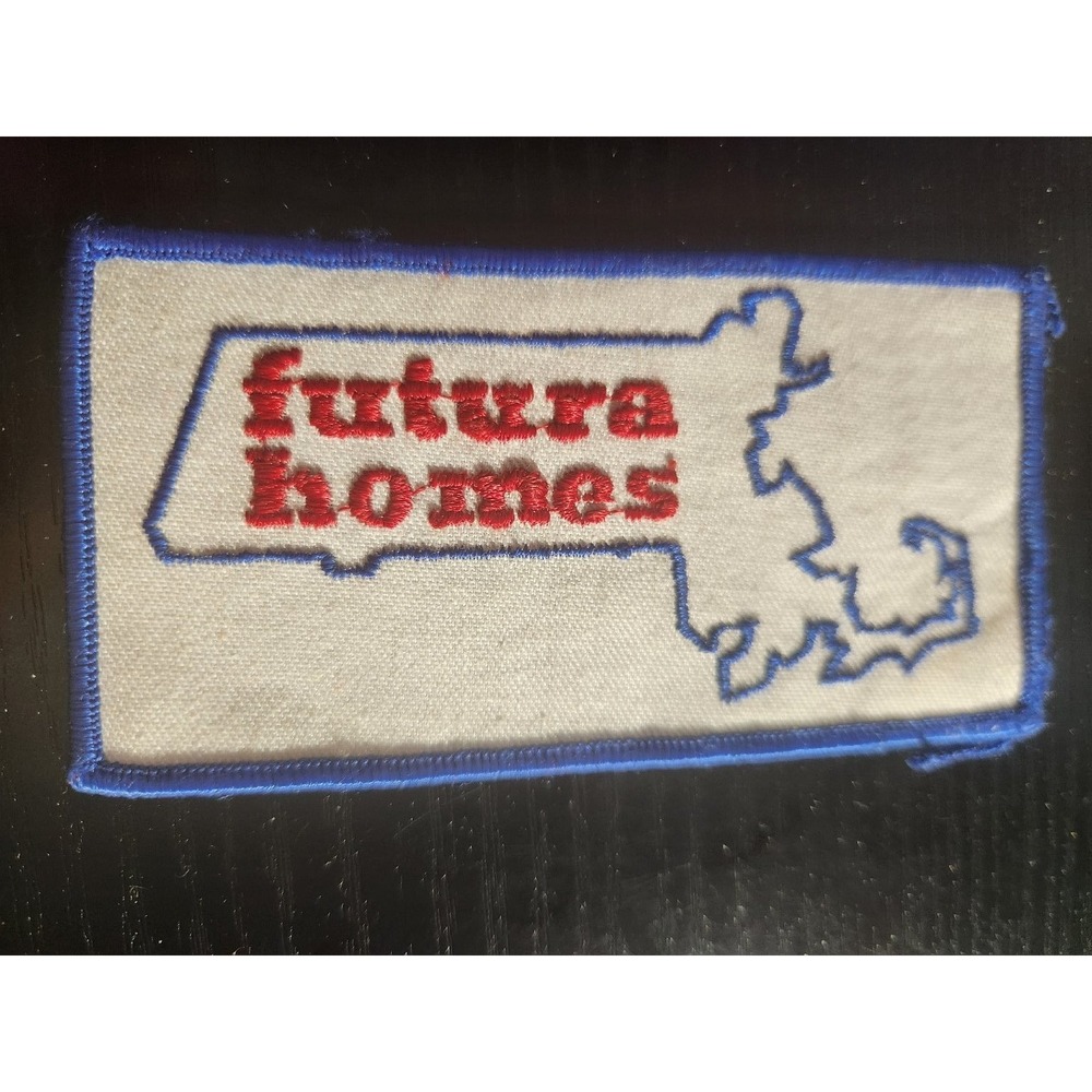 Futura Homes Massachusetts Map Shape Embroidered Sew-On Patch White Red Blue